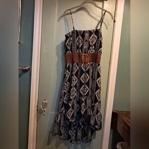 Western Style Navy and White Patterned Dress